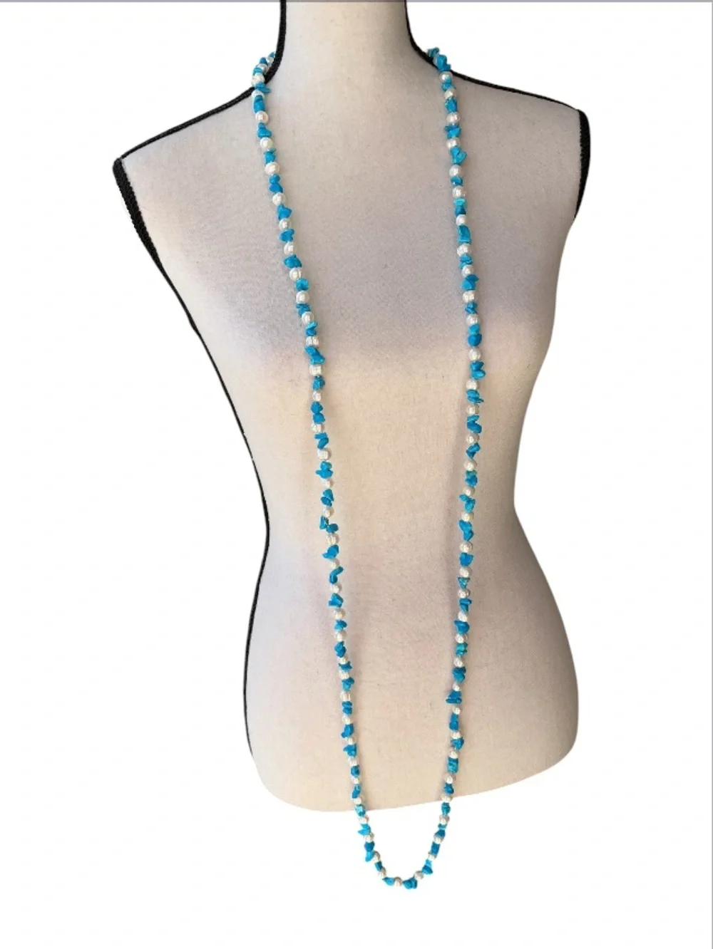 S Designs genuine Freshwater pearls Faux turquoise Long necklace